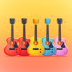 Four guitars with different colors and patterns.
