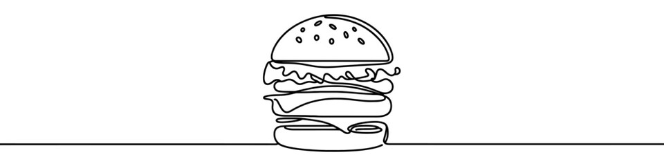 Single continuous line drawing representing a big hamburger. Vector illustration.