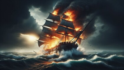Fototapeta premium Embattled ship