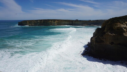 Big waves and cliffs at the Great Ocean Road in Australia