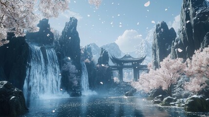 Winter's Ethereal Embrace: A Surreal Ancient Chinese Realm