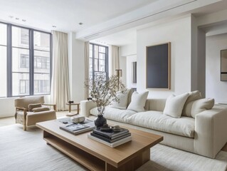 Minimalist Living Room with Large Windows and a White Sofa