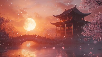 Fototapeta premium Winter's Ethereal Embrace: A Surreal Ancient Chinese Realm
