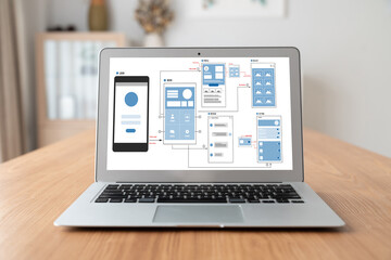 UX UI design process for modish mobile application and website . Creative prototype of wireframe...