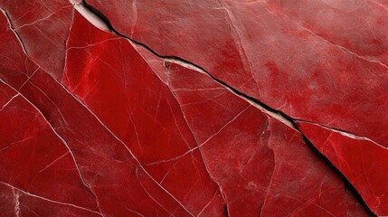 Close-up of Cracked Red Stone with White Veins
