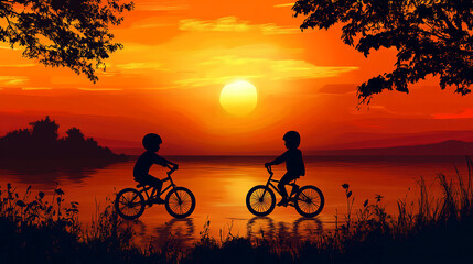 Obraz premium children day background kids silhouette happy and playing