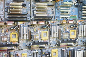 wall made of motherboards from a computer