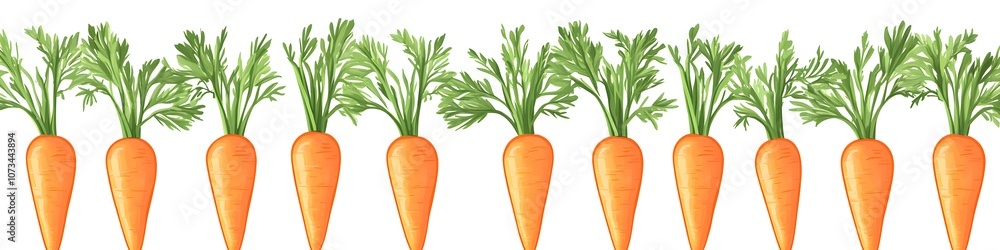 Aufkleber a collection of fresh carrots with green tops, each displaying a vibrant orange color, arranged in a