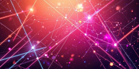 Obraz premium Futuristic technology abstract geometric background with glowing neon lines and particles, particles, abstract