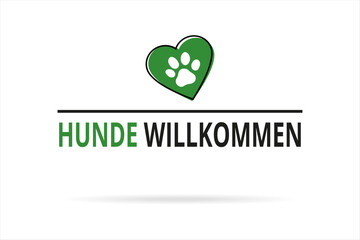 Hunde willkommen - Pfotensymbol und Text