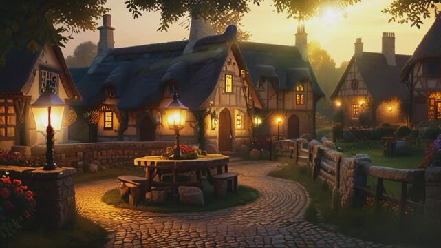 Brick road in residential area, seamless 4K virtual video animation background