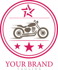 Fototapeta premium Motorcycle logo vector line art silhouette icon round shape with star isolated.