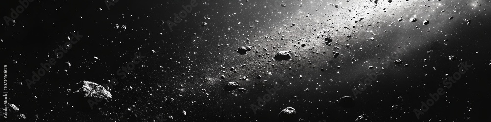 Aufkleber a black and white photo of a starry sky with a large number of rocks scattered throughout. scene is 