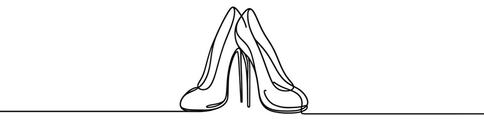 Minimalist continuous line drawing of elegant high heels, symbolizing fashion, style, and femininity