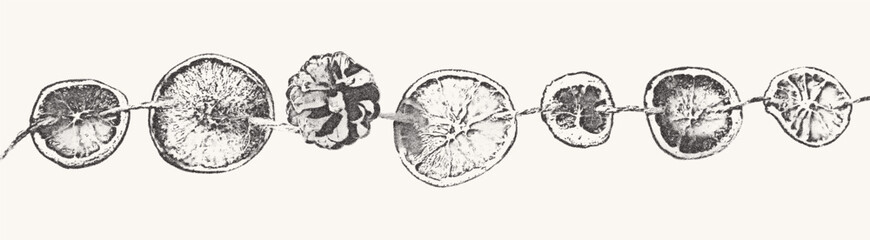Old fashioned garland with dried orange slices illustration