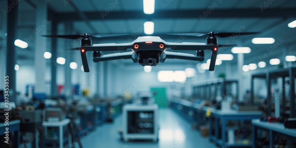 Aufkleber drone in a modern automated factory environment