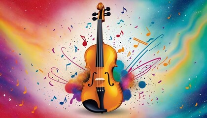 Fototapeta premium Vibrant Violin Celebration: International Music Day Festivity with Colorful Abstract Elements