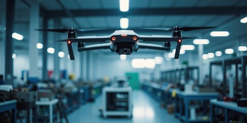 Obraz premium Drone in a Modern Automated Factory Environment