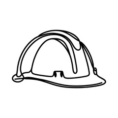 Black line drawing of a hard hat icon, representing construction and safety, isolated on a white background.