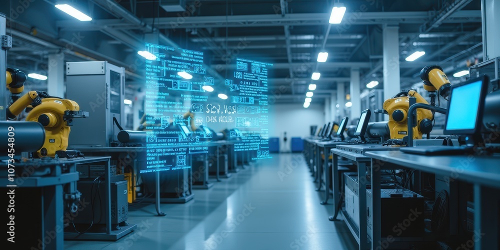 Poster advanced ai technology in modern factory setting