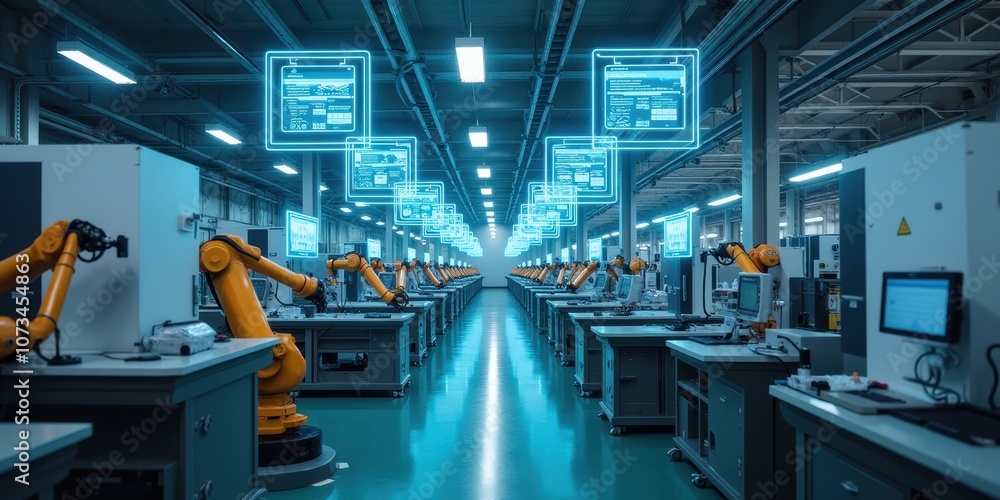 Poster ai supervised robots in modern factory setting