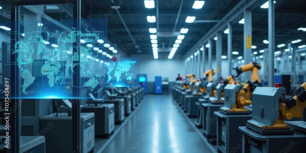 Poster advanced ai in a modern factory setting