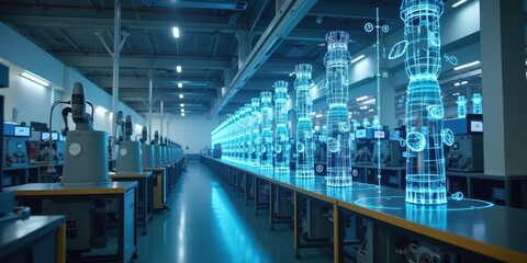 Fototapeta premium Futuristic AI Technology in Modern Factory Setup