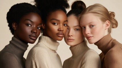 Obraz premium Four women with different skin tones are posing for a photo