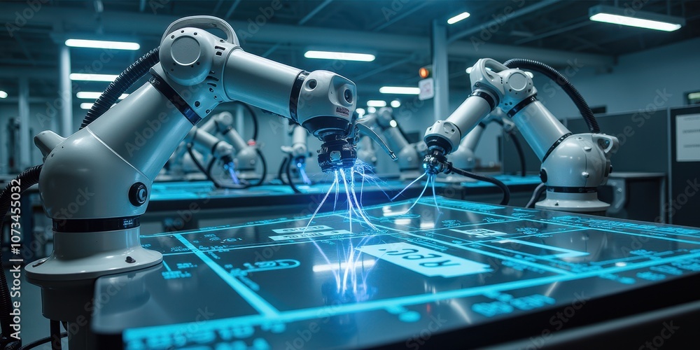 Aufkleber advanced ai robots in a precision manufacturing factory