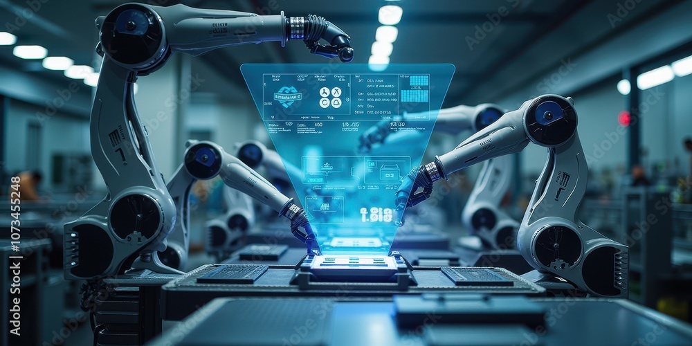 Poster advanced ai technology in modern factory setting