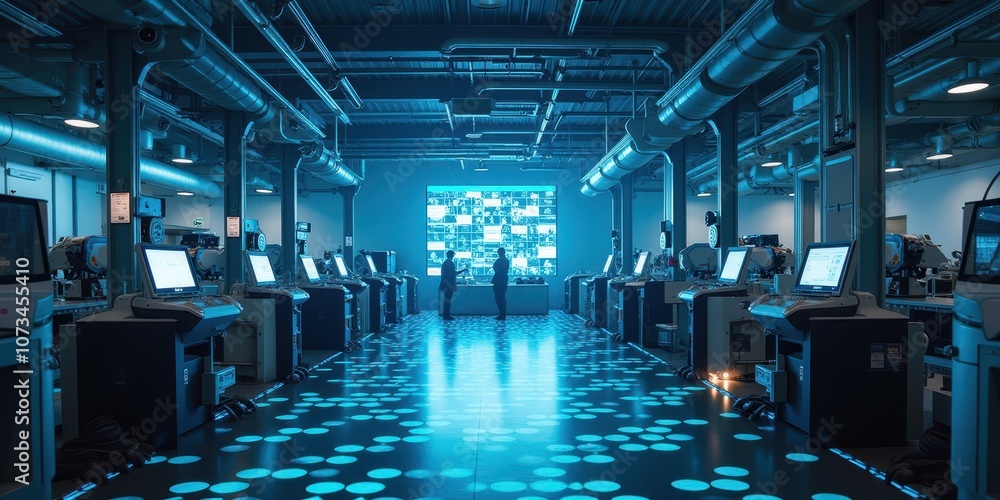 Poster modern factory with advanced computer technology