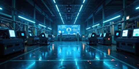 Modern Computer Factory with Futuristic Technology