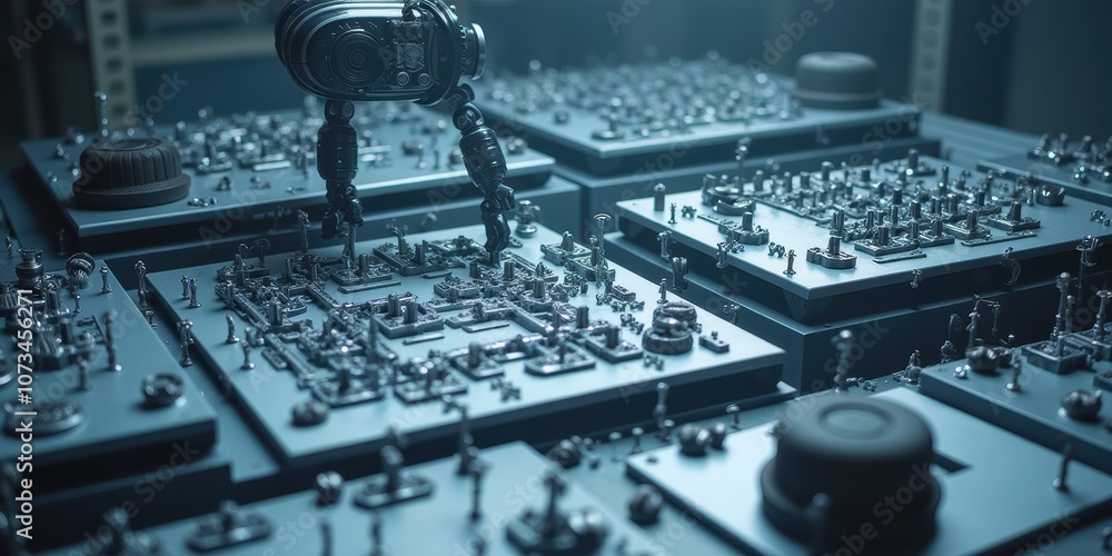 Poster robotic assembly in a modern factory setting