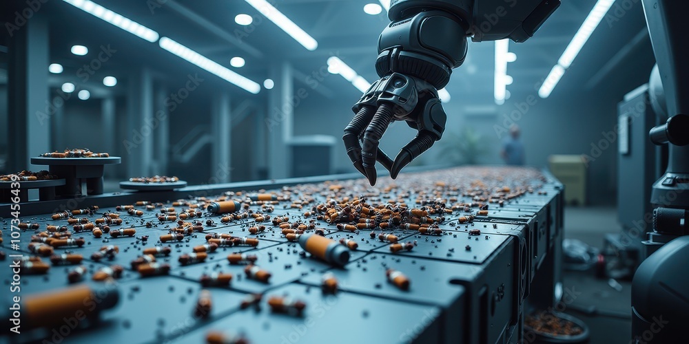 Aufkleber robotic arm working in high-tech assembly factory