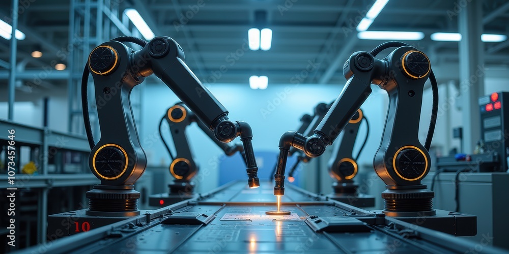 Poster automated food production in modern factory setting