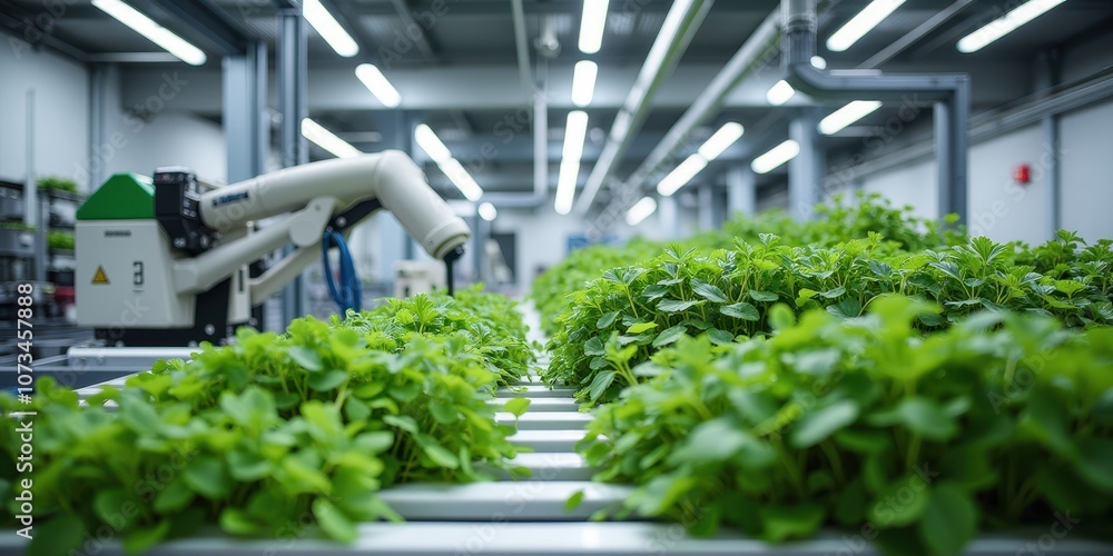 Poster modern food production in high-tech factory setting