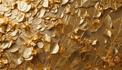 Textured gold foil background with intricate leaf patterns and a luxurious finish