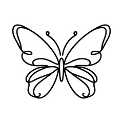 Elegant butterfly linear icon. Black and white cartoon of a butterfly. Vector illustration