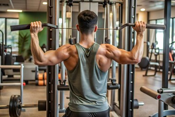 Fototapeta premium A young man doing workout at gym 