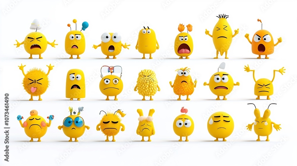 Aufkleber comprehensive collection of vibrant yellow emoji icons showcasing a wide range of emotions like joy 