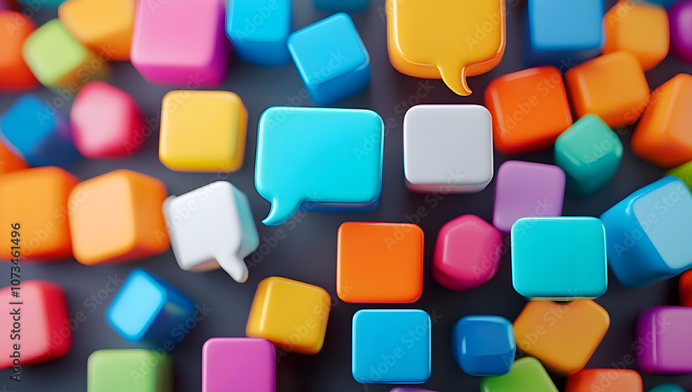Poster speech bubbles and colorful cubes. inclusive language concept.