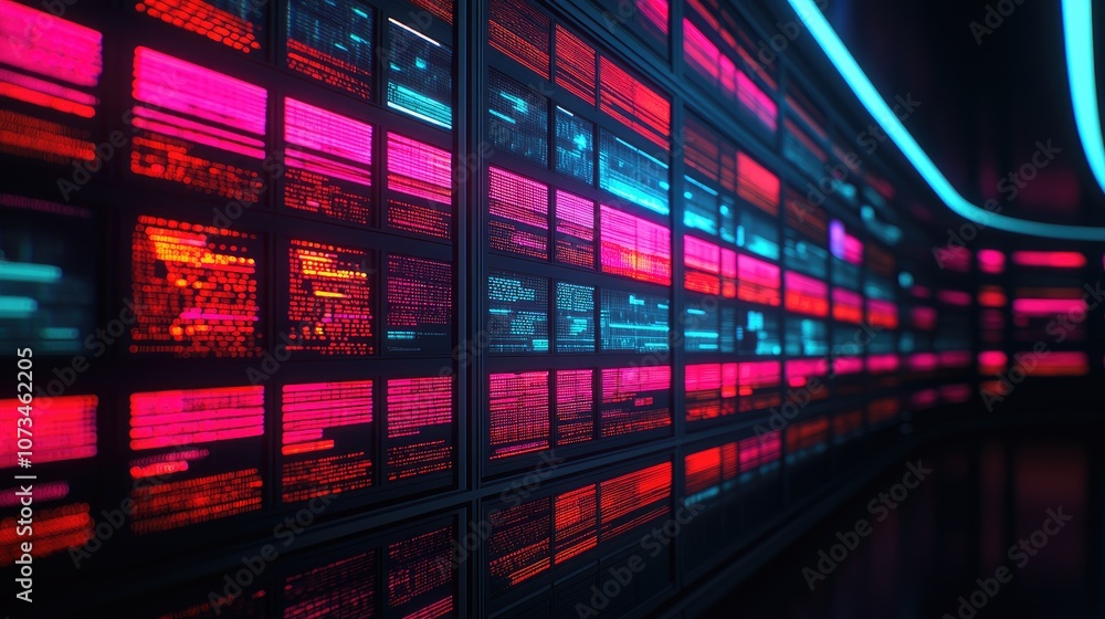Poster the vibrant world of digital displays with neon colors and dynamic patterns