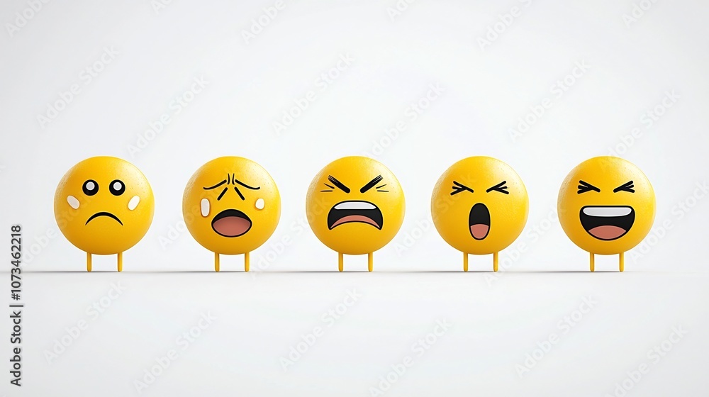 Poster Comprehensive set of colorful and expressive yellow emoji icons depicting a range of emotions including disappointment against a clean white background in a flat vector pixel perfect design