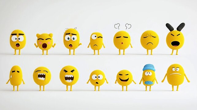 Collection of Vibrant Yellow Emoji Icons Showcasing Various Expressive Emotions Isolated on a Clean White Background with Pixel Perfect 64x64
