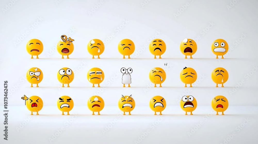 Poster Vibrant collection of expressive yellow emoji icons displaying various emotions such as happy sad confused and sleepy isolated on a clean white background with a pixel perfect 64x64