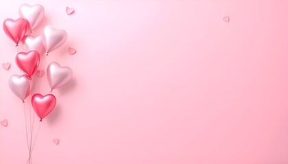 pink heart shaped balloons on a pink background