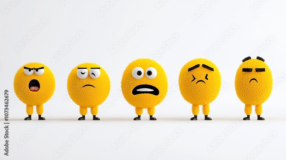Poster vibrant and expressive yellow emoji icons showcasing a range of emotions including boredom excitemen