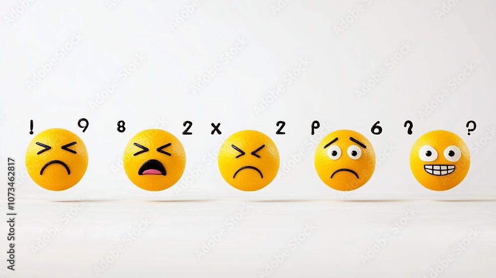 Poster A set of 64x64 pixel perfect yellow emoji icons creatively expressing emotions such as boredom excitement happiness and confusion isolated on a clean white background ideal for digital interfaces