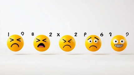 Obraz premium A set of 64x64 pixel perfect yellow emoji icons creatively expressing emotions such as boredom excitement happiness and confusion isolated on a clean white background ideal for digital interfaces