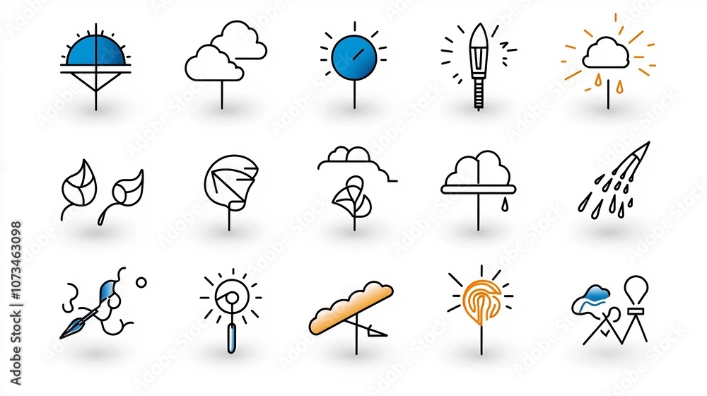 Poster Flat Weather Icon Set with Editable Stroke Outline Isolated on Clean White Background Pixel Perfect for UI UX Web App Infographic and Dashboard Design
